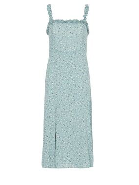 Light Blue Floral Midi Dress with Ruffle Straps Louna